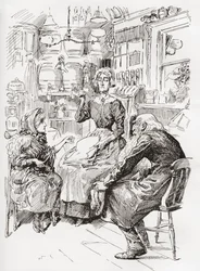 M. Riah et Mlle Wren aux Six Jolly Fellowship Porters. "Attendez un peu," intervint Mlle Wren. "Je vais donner ma carte à la dame." Elle l