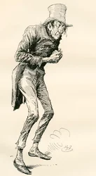 Newman Noggs. Illustration de Harry Furniss pour le roman de Charles Dickens Nicholas Nickleby, de l