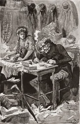 Le mendiant écrivain de lettres. Illustration de Harry Furniss pour le roman Great Expectations de Charles Dickens, de l