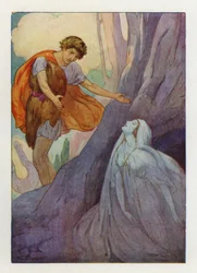 Poussant un cri de joie, Orphée tente de l