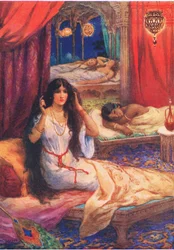 Pabhavati se réveilla en sursaut. Extrait du Prince au cœur dur, illustration tirée de "Childrens Stories from Indian Legends", vers 1930 (lithographie en couleur).