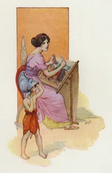 Pénélope et son fils Télémaque (lithographie couleur)