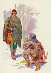 Sebald lui fait face, le couteau levé et la terreur sur son visage décharné (lithographie couleur).