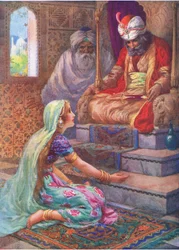 Le nom est Satyavan, illustration tirée de "Childrens Stories from Indian Legends", vers 1930 (lithographie couleur)