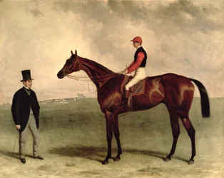 Gladiateur avec Harry Grimshaw et son propriétaire, le comte Frédéric de Lagrange, 1865