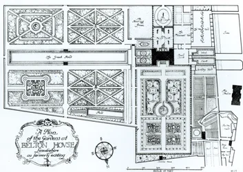 Plan des jardins de Belton House, Lincolnshire, vers 1900