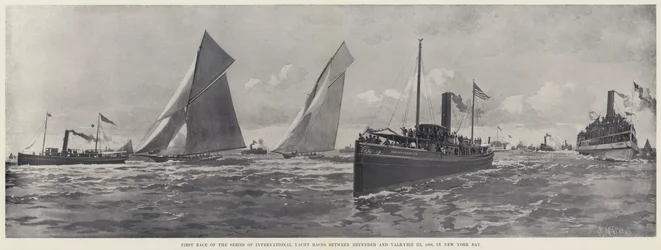 Première course de la série de courses de yachts internationales entre Defender et Valkyrie III