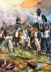Napoléon et la garde impériale. Bataille de Waterloo (lithographie couleur)