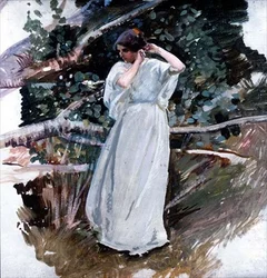 Jeune femme en longue robe blanche