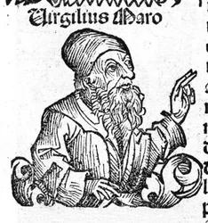 Portrait du poète latin Virgile (70 av. J.-C. - 19 av. J.-C.). Xylographie des "Chroniques de Nuremberg" de Hartmann Schedel