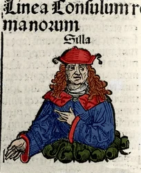 Représentation du politicien romain Lucius Cornelius Sulla (138-68 av. J.-C.) Xylographie des « Chroniques de Nuremberg » par Hartmann Schedel