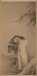 Les immortels taoïstes chinois, Han-shan et Shih-te Kanzan et Jittoku, époque Meiji, 1886