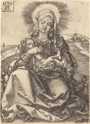Madonna dans un paysage assise sur un coussin