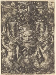 Ornement avec masque, aigle entre satyres en dessous, 1549