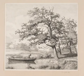 Paysage avec des chênes près d