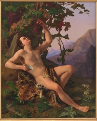 Un jeune faune cueillant des raisins