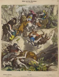 Chasse au lion carthaginoise (gravure en couleur)