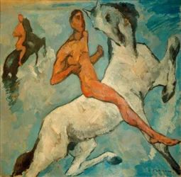 Cavalier sur fond bleu
