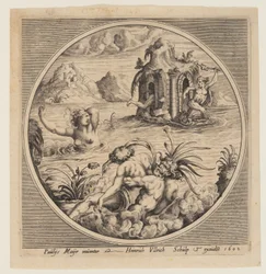 Sujet marin mythologique dans un rondeau