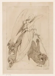 Ange soulevant une sainte femme et battant un démon