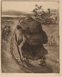 Femme portant un fagot de bois