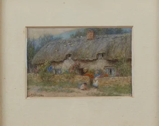 Cottage au toit de chaume gris