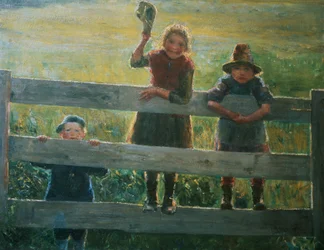 Trois petits enfants à la porte