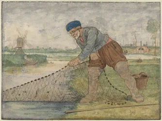 Un pêcheur tirant son filet
