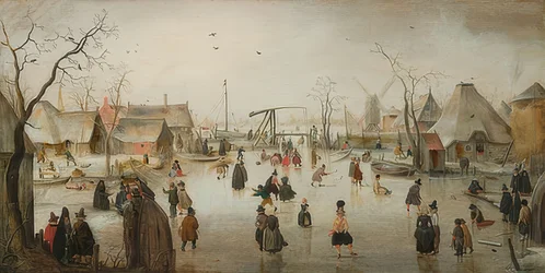 Patinage dans une ville. Vers 1610