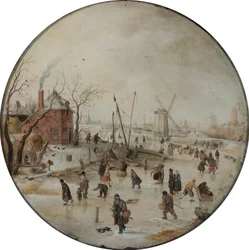 Rivière gelée avec patineurs