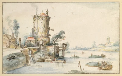 Paysage avec canal
