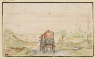 Route de campagne avec une voiture rouge