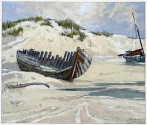 Navires de fortune sur les dunes dans "Garirlande des dunes", par Emile Verhaeren, illustré par H. Cassiers dans Art-H. Piazza, Paris 1927