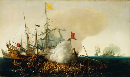 Navires de guerre espagnols engageant des corsaires barbaresques