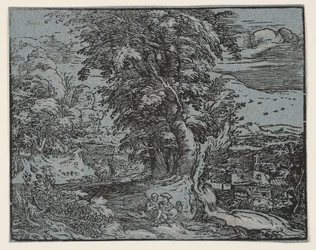 Paysage avec un couple de bergers