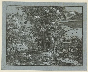 Paysage avec couple assis