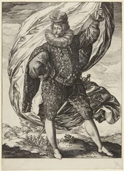 Le porte-étendard, tourné vers la droite