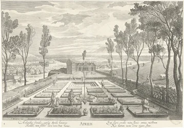 Avril, avec une compagnie dans un jardin (Avrilis)