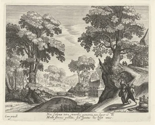 Paysage avec un couple de paysans sur un chemin de campagne