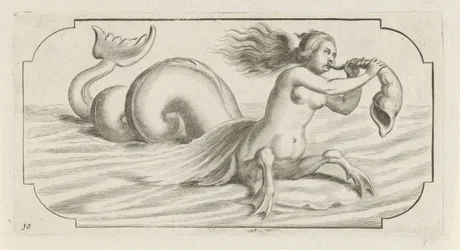 Figure féminine soufflant dans une coquille (Nouveau Livre des Dieux et Déesses De la Marine Bouckje van Zeegoden en Godinnen)