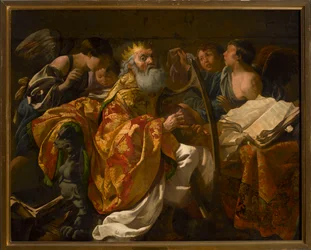 Le roi David jouant de la harpe entouré d