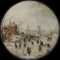Rivière gelée avec patineurs