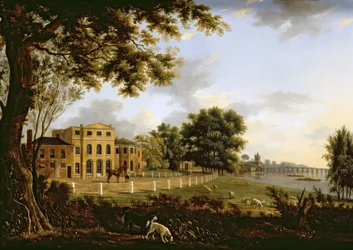 Vue de Chelsea Farm avec la Tamise et le pont de Battersea, 1790