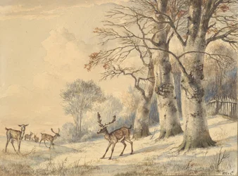 Cerfs sous des hêtres en été, 1853