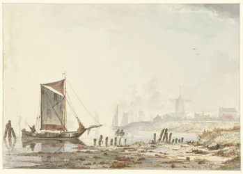 Navires sur une rivière, près de la rive