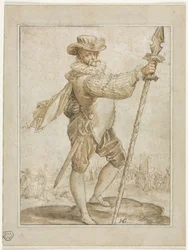 Officier debout tenant une lance de sanglier, 1586