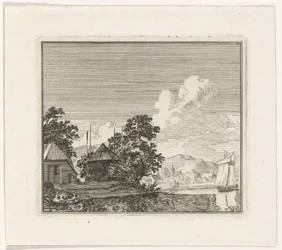 Vue de rivière avec une meule de foin