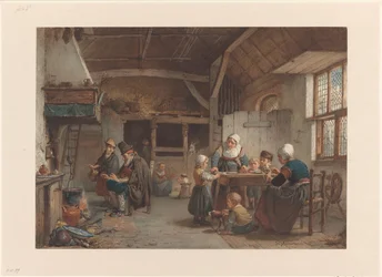 Intérieur paysan, famille dans la cuisine