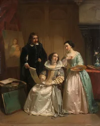 Gerard van Honthorst montrant les dessins de son élève Louise de Bohême à Amalia van Solms
