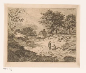 Paysage avec une personne indiquant le chemin à une autre
